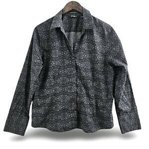 NWOT - Eddie Bauer Collared Button Up Long Sleeve Black Paisley Cotton Size XL